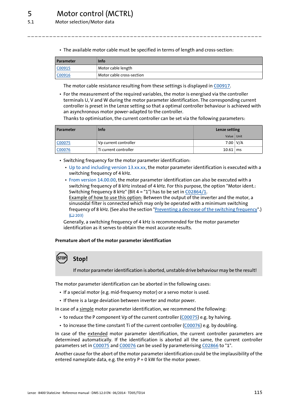 5motor control (mctrl), Stop | Lenze 8400 StateLine User Manual | Page 115 / 1030