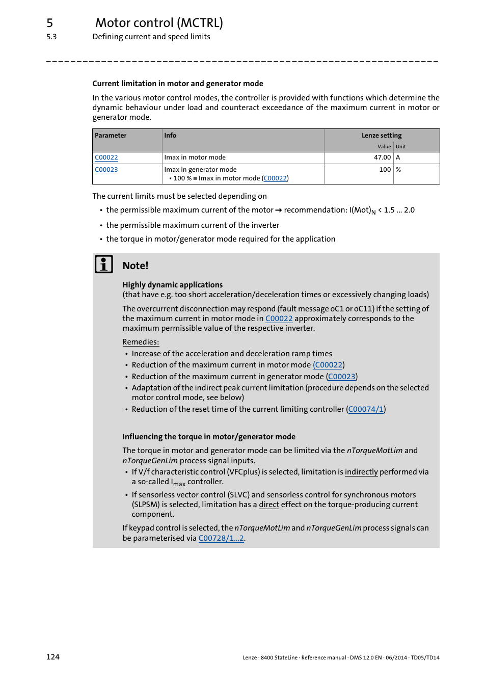 5motor control (mctrl) | Lenze 8400 StateLine User Manual | Page 124 / 1030