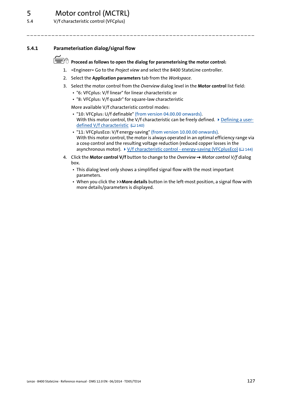 1 parameterisation dialog/signal flow, Parameterisation dialog/signal flow, 5motor control (mctrl) | Lenze 8400 StateLine User Manual | Page 127 / 1030