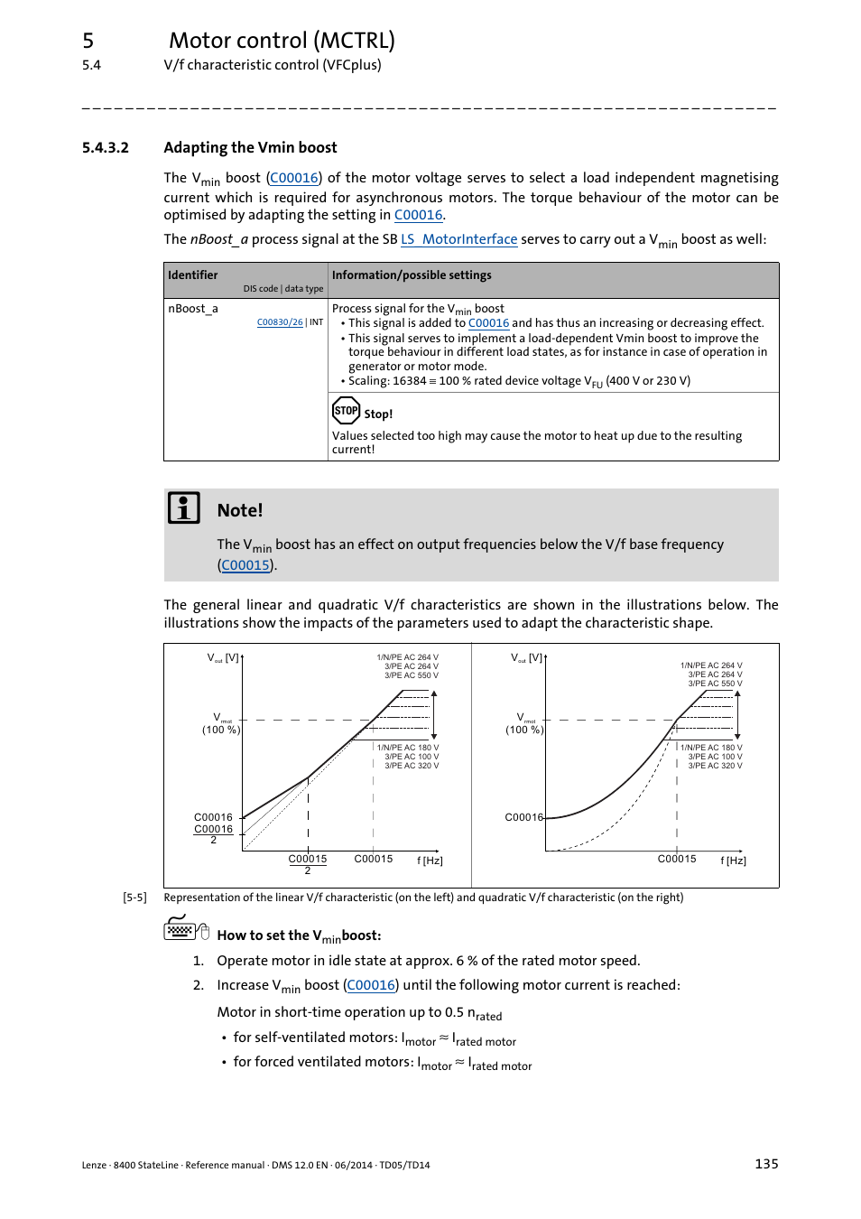 2 adapting the vmin boost, Adapting the vmin boost, Adapting the vmin boost ( 135) | 5motor control (mctrl) | Lenze 8400 StateLine User Manual | Page 135 / 1030