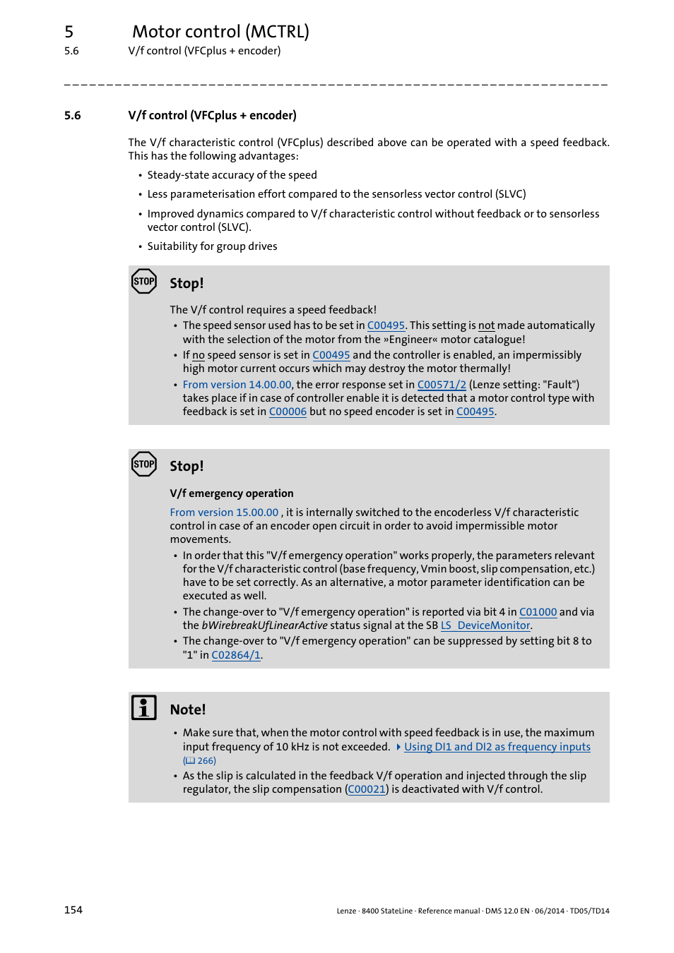 6 v/f control (vfcplus + encoder), V/f control (vfcplus + encoder), 5motor control (mctrl) | Lenze 8400 StateLine User Manual | Page 154 / 1030