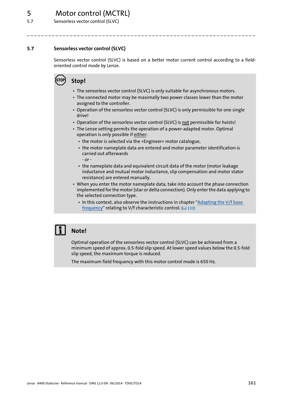 7 sensorless vector control (slvc), Sensorless vector control (slvc), 5motor control (mctrl) | Lenze 8400 StateLine User Manual | Page 161 / 1030