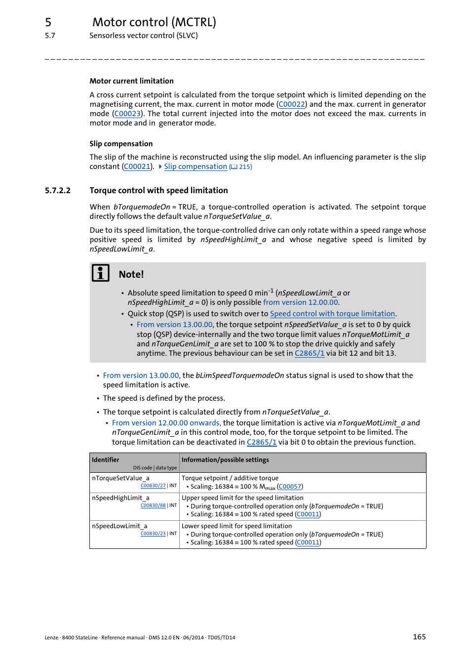 2 torque control with speed limitation, Torque control with speed limitation, 5motor control (mctrl) | Lenze 8400 StateLine User Manual | Page 165 / 1030