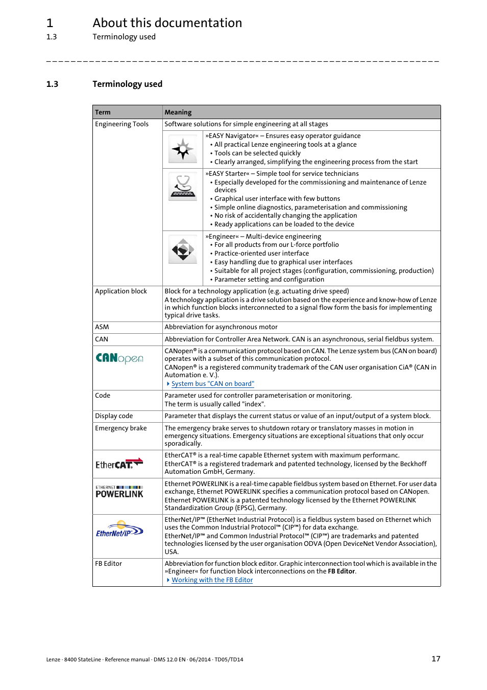 3 terminology used, Terminology used, 1about this documentation | Lenze 8400 StateLine User Manual | Page 17 / 1030