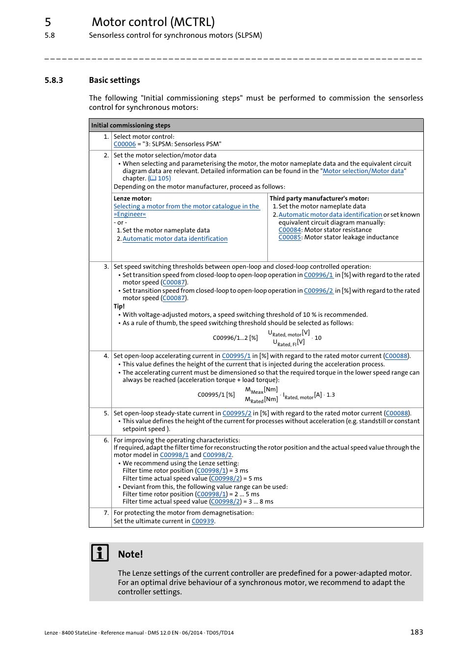 3 basic settings, Basic settings, 5motor control (mctrl) | Lenze 8400 StateLine User Manual | Page 183 / 1030