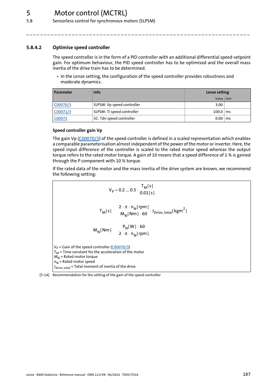 2 optimise speed controller, Optimise speed controller, 5motor control (mctrl) | Lenze 8400 StateLine User Manual | Page 187 / 1030