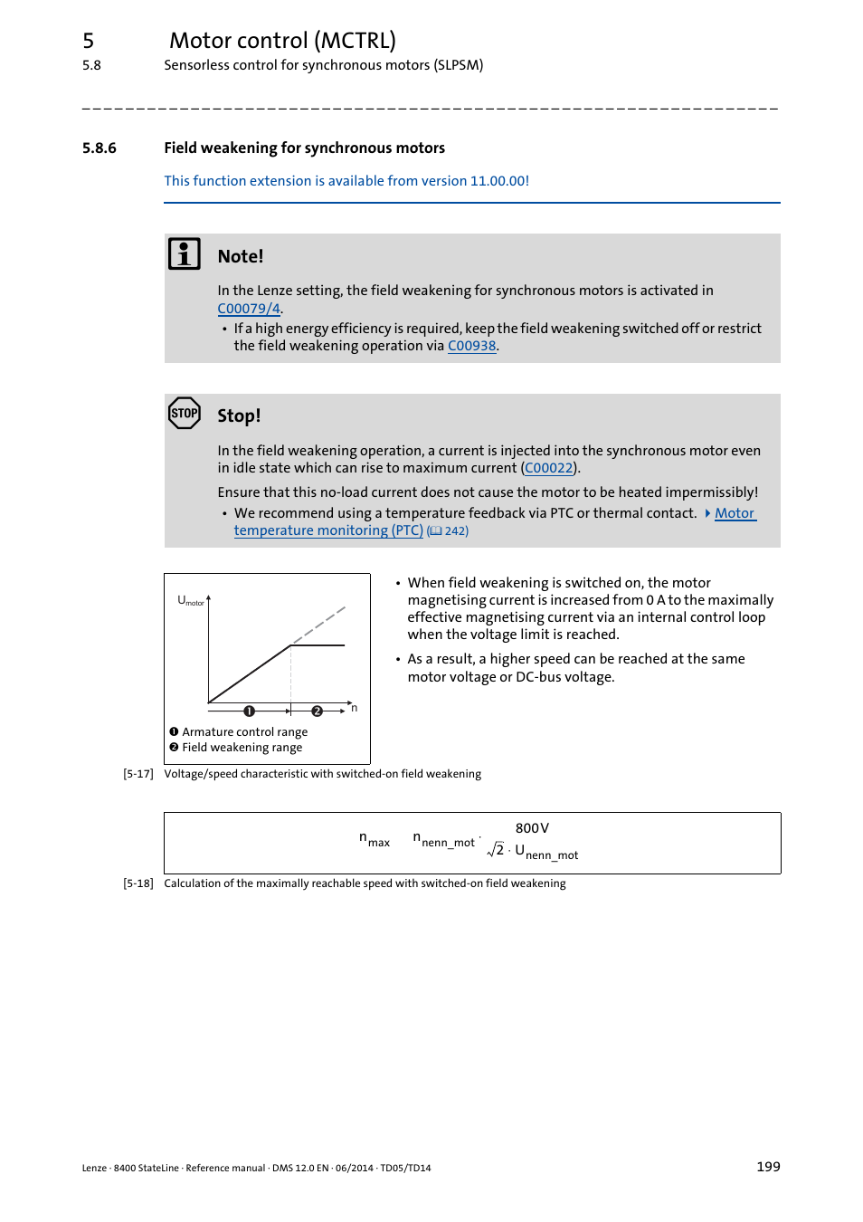 6 field weakening for synchronous motors, Field weakening for synchronous motors, 5motor control (mctrl) | Stop | Lenze 8400 StateLine User Manual | Page 199 / 1030