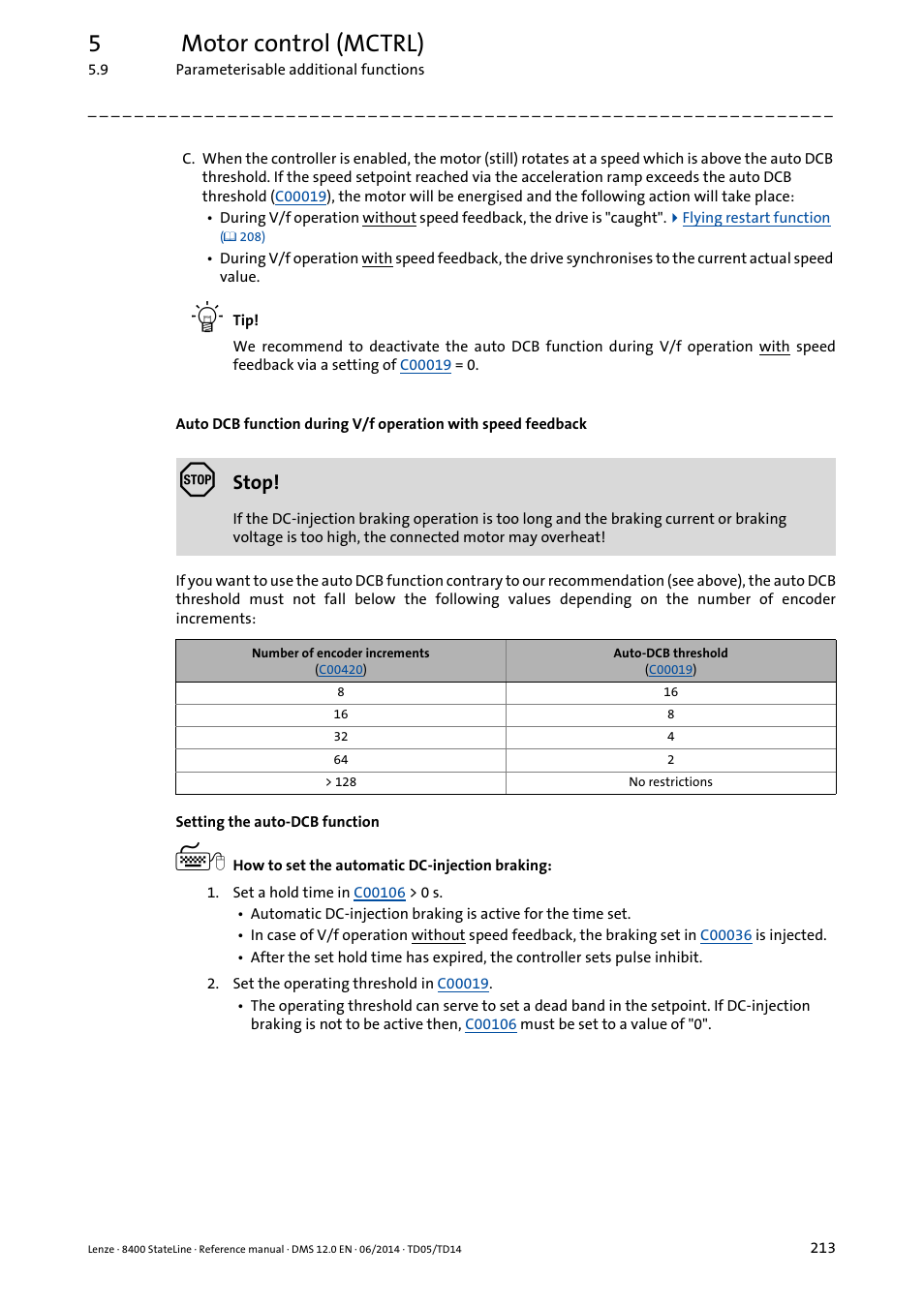 5motor control (mctrl), Stop | Lenze 8400 StateLine User Manual | Page 213 / 1030