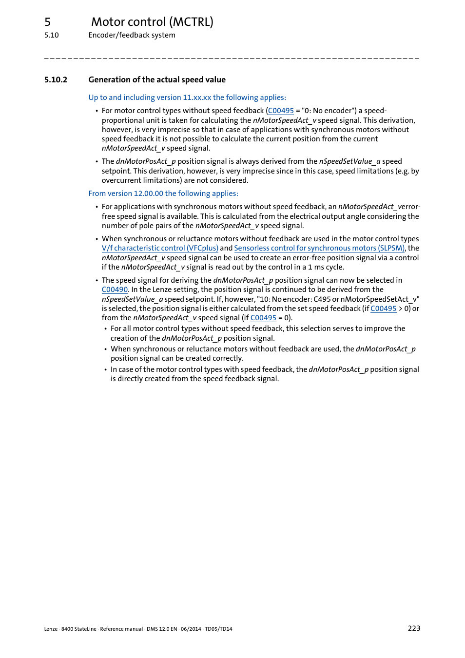 2 generation of the actual speed value, Generation of the actual speed value, 5motor control (mctrl) | Lenze 8400 StateLine User Manual | Page 223 / 1030