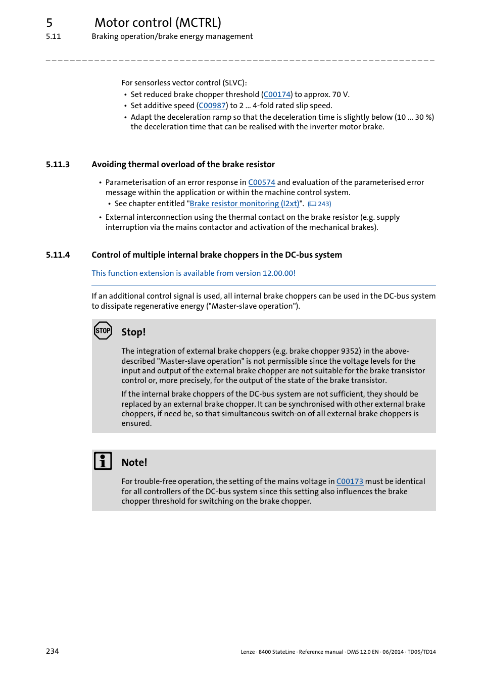 3 avoiding thermal overload of the brake resistor, Avoiding thermal overload of the brake resistor, Avoiding thermal | Overload of the brake resistor, Control of multiple, Internal brake choppers in the dc-bus system, 5motor control (mctrl) | Lenze 8400 StateLine User Manual | Page 234 / 1030