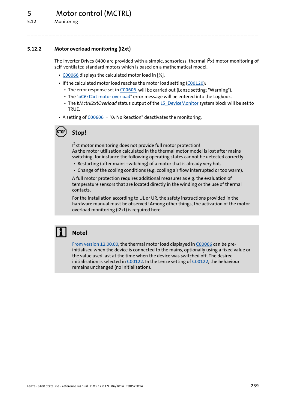 2 motor overload monitoring (i2xt), Motor overload monitoring (i2xt), Motor overload monitoring | I2xt), 5motor control (mctrl) | Lenze 8400 StateLine User Manual | Page 239 / 1030