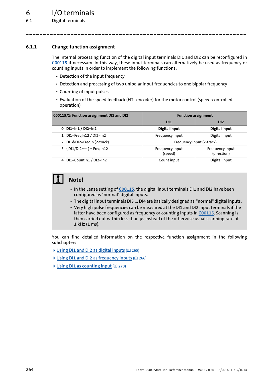 1 change function assignment, Change function assignment, Change function assignment ( 264) | 6i/o terminals | Lenze 8400 StateLine User Manual | Page 264 / 1030