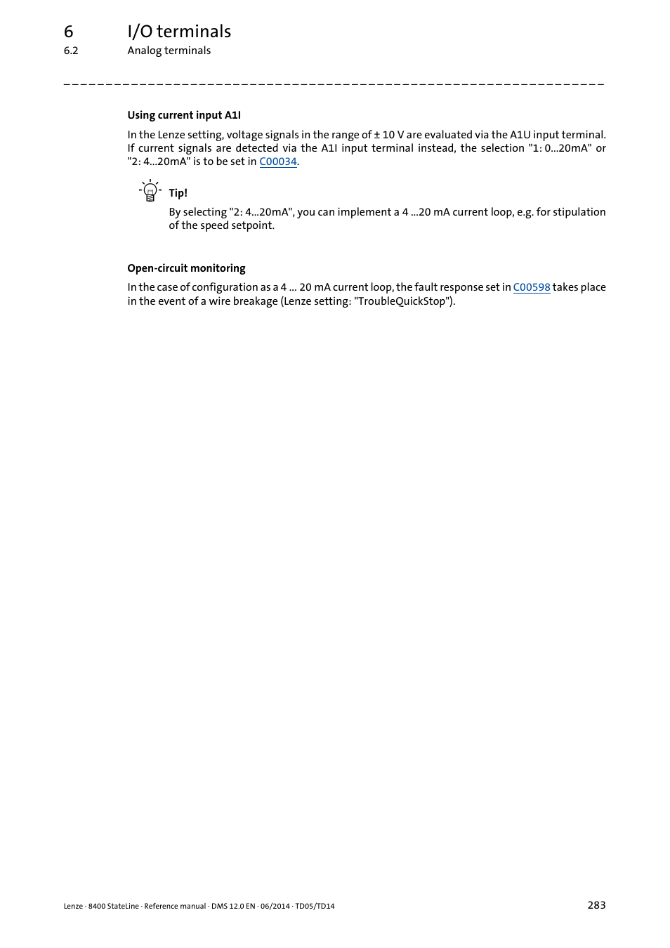 6i/o terminals | Lenze 8400 StateLine User Manual | Page 283 / 1030