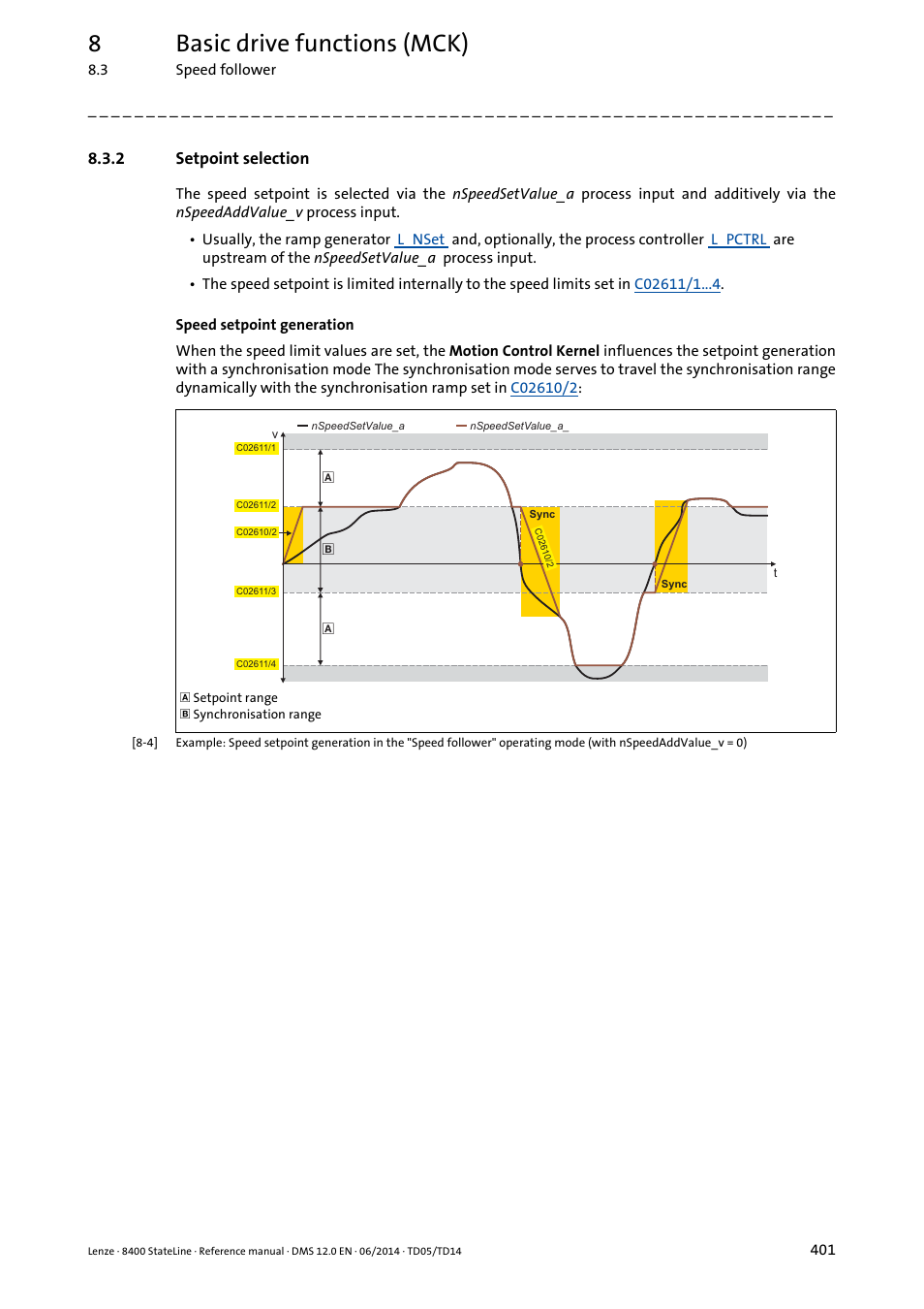 2 setpoint selection, Setpoint selection, 8basic drive functions (mck) | Lenze 8400 StateLine User Manual | Page 401 / 1030