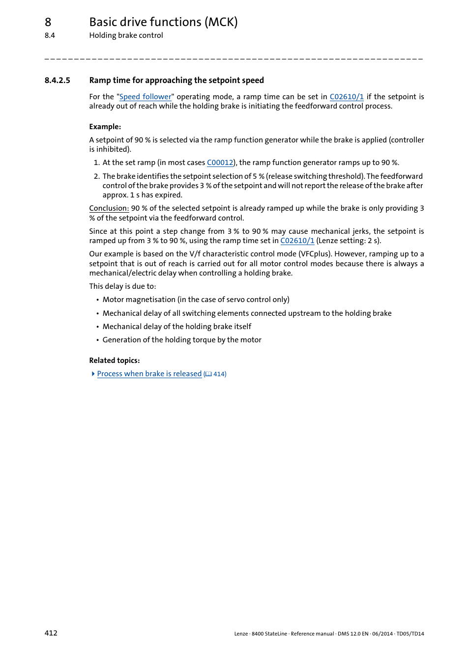 5 ramp time for approaching the setpoint speed, Ramp time for approaching the setpoint speed, 8basic drive functions (mck) | Lenze 8400 StateLine User Manual | Page 412 / 1030
