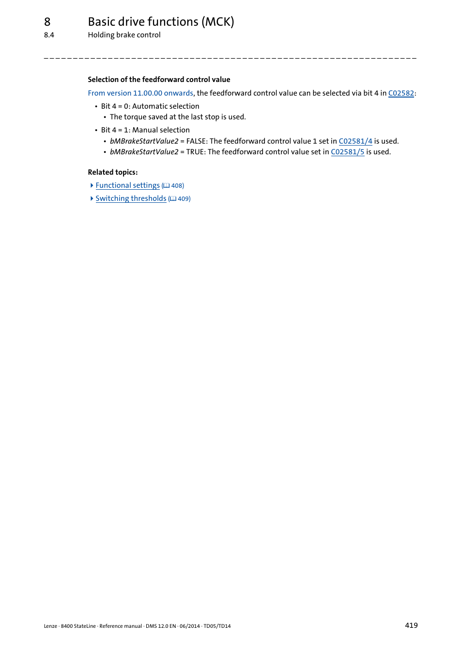 8basic drive functions (mck) | Lenze 8400 StateLine User Manual | Page 419 / 1030