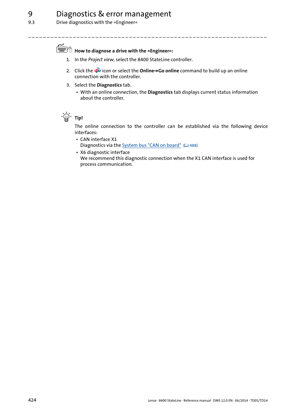 9diagnostics & error management | Lenze 8400 StateLine User Manual | Page 424 / 1030