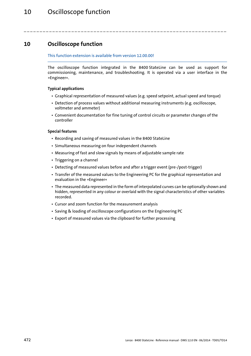 10 oscilloscope function, Oscilloscope function | Lenze 8400 StateLine User Manual | Page 472 / 1030