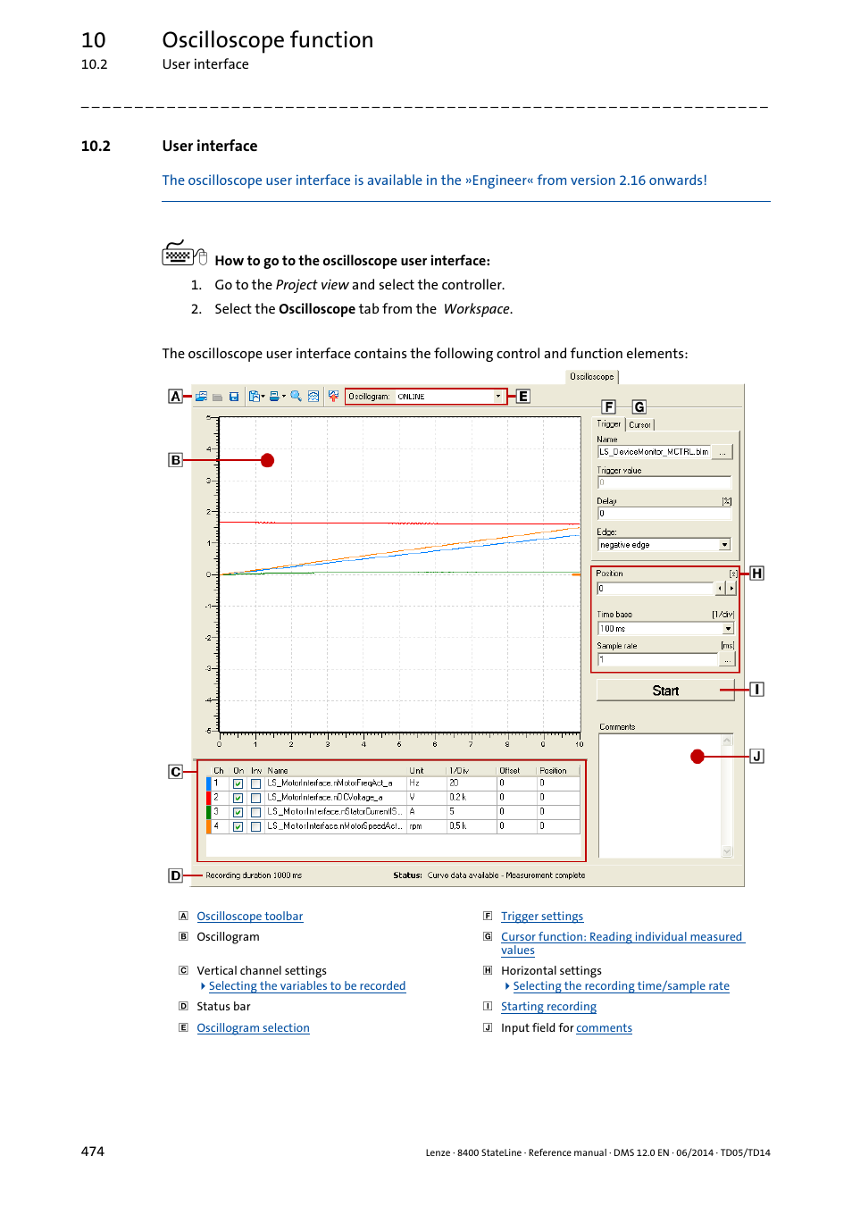 2 user interface, 10 oscilloscope function | Lenze 8400 StateLine User Manual | Page 474 / 1030