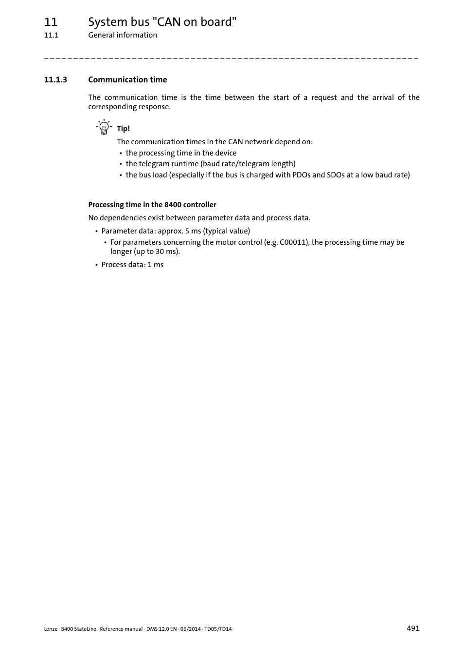 3 communication time, Communication time, 11 system bus "can on board | Lenze 8400 StateLine User Manual | Page 491 / 1030