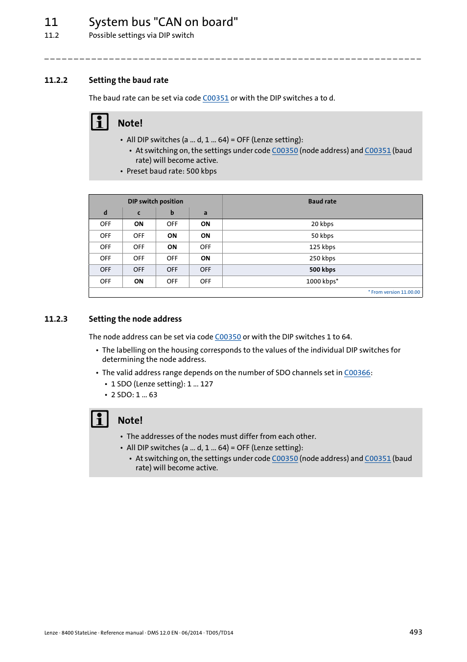 2 setting the baud rate, 3 setting the node address, Setting the baud rate | Setting the node address, 11 system bus "can on board | Lenze 8400 StateLine User Manual | Page 493 / 1030