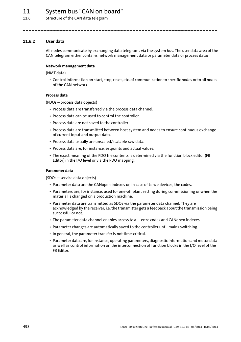 2 user data, User data, 11 system bus "can on board | Lenze 8400 StateLine User Manual | Page 498 / 1030