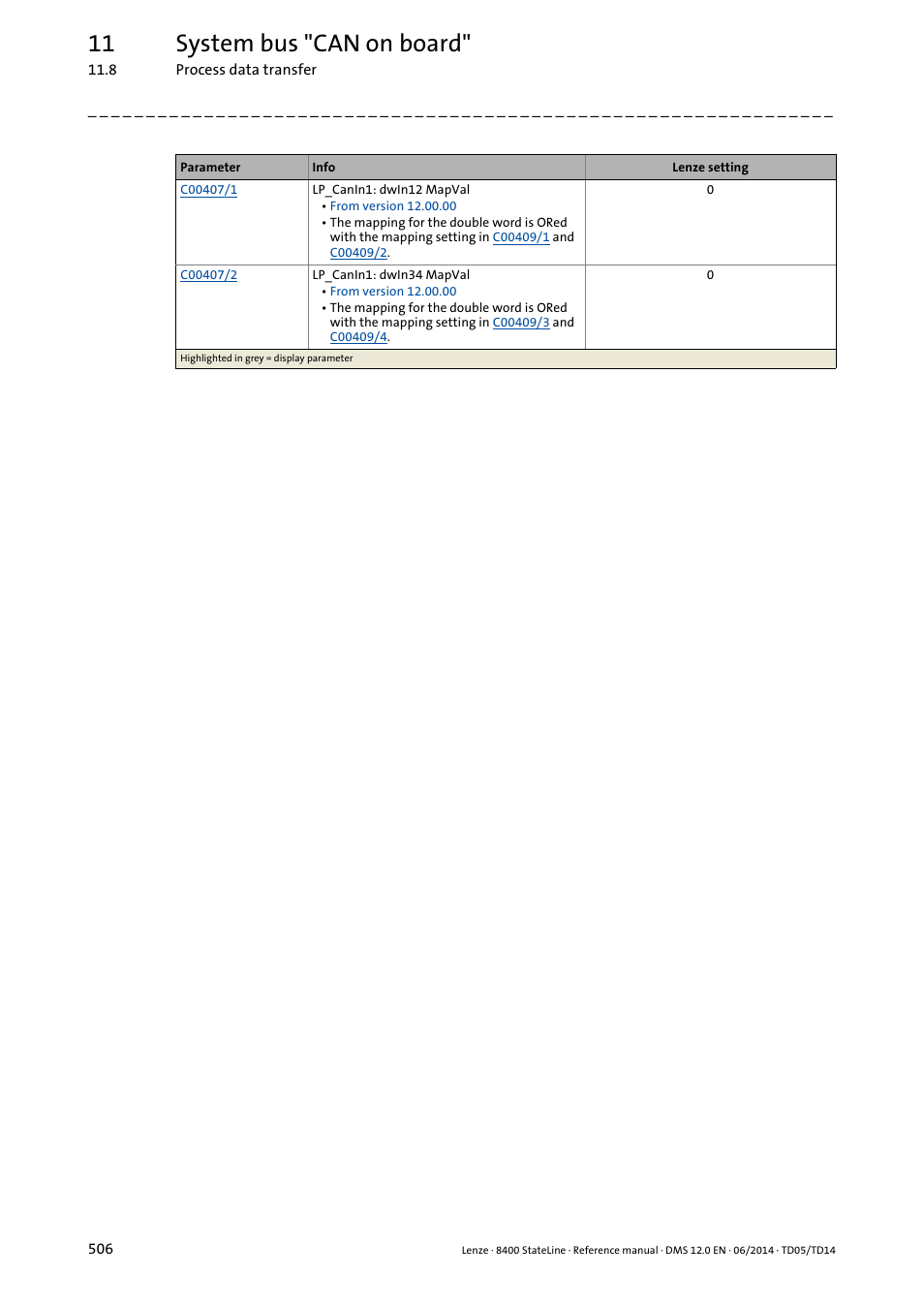 11 system bus "can on board | Lenze 8400 StateLine User Manual | Page 506 / 1030