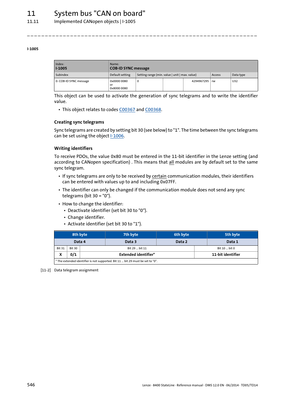 I-1005, 11 system bus "can on board | Lenze 8400 StateLine User Manual | Page 546 / 1030