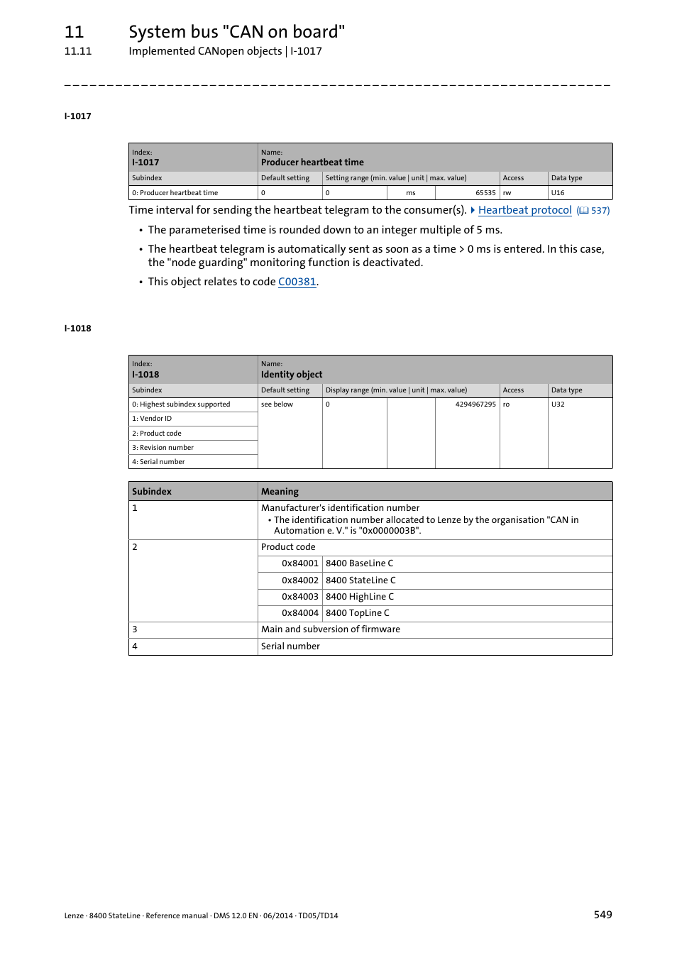 I-1017, The parameterised time, I-1018 | 11 system bus "can on board | Lenze 8400 StateLine User Manual | Page 549 / 1030