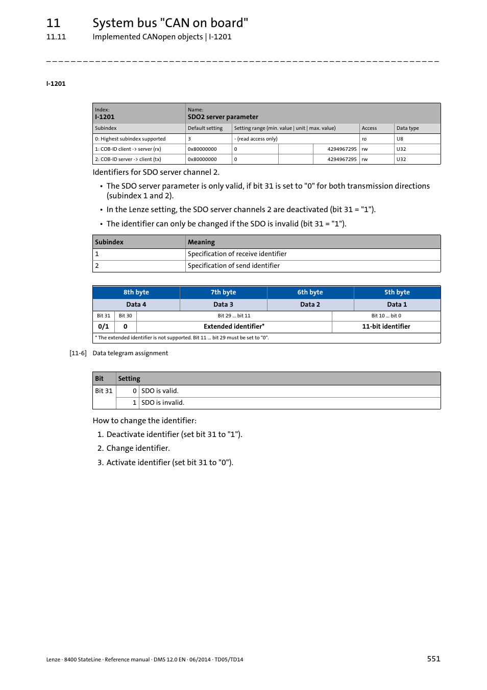 I-1201, 11 system bus "can on board | Lenze 8400 StateLine User Manual | Page 551 / 1030