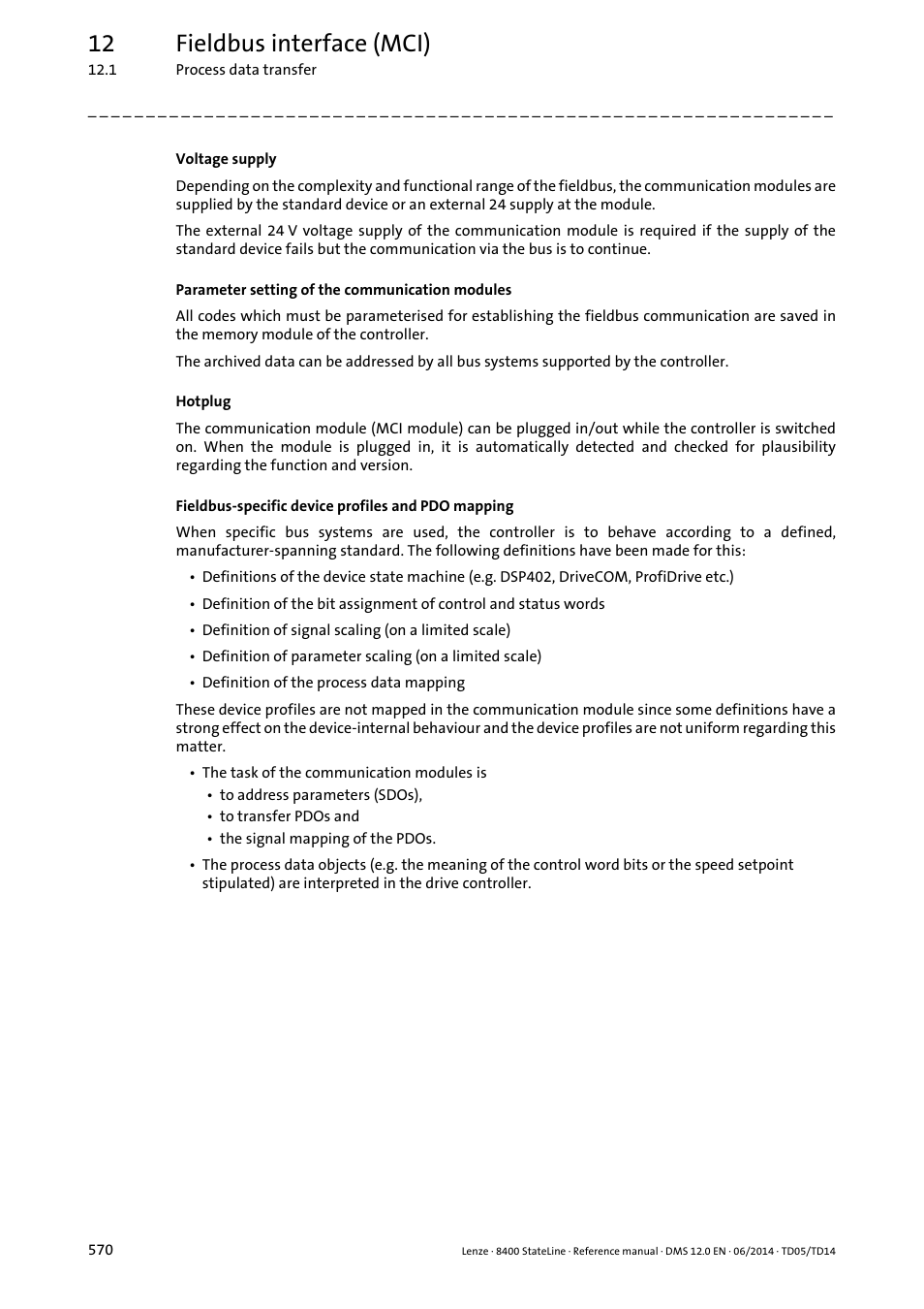 12 fieldbus interface (mci) | Lenze 8400 StateLine User Manual | Page 570 / 1030