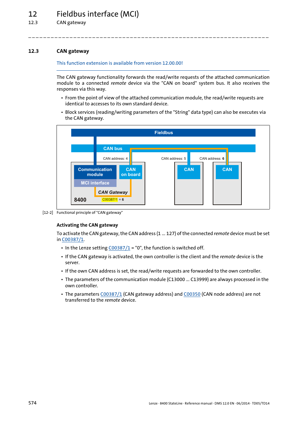 3 can gateway, 12 fieldbus interface (mci) | Lenze 8400 StateLine User Manual | Page 574 / 1030