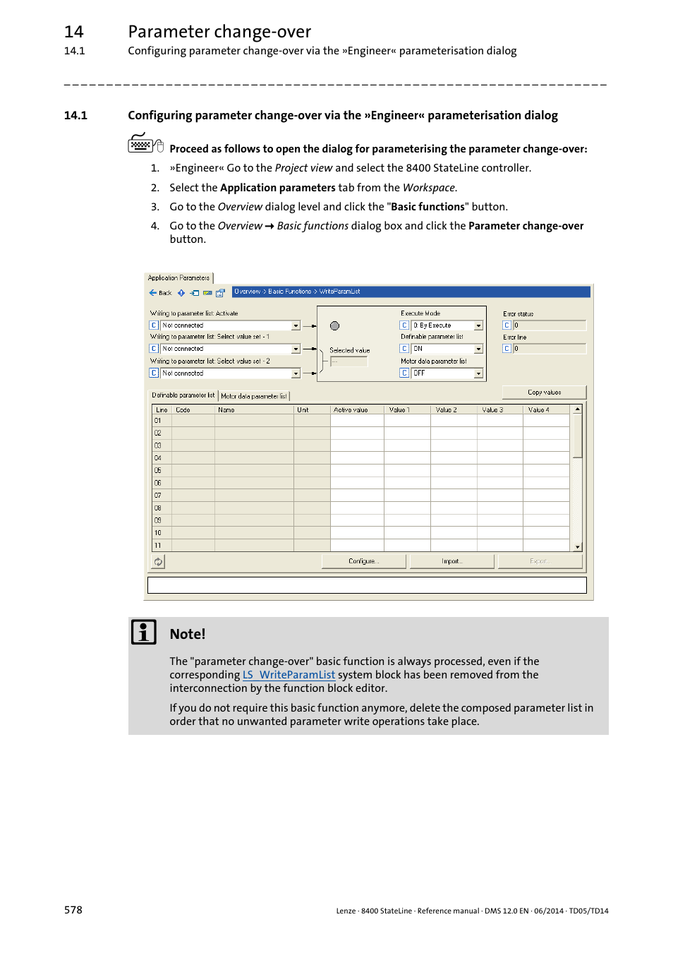 14 parameter change-over | Lenze 8400 StateLine User Manual | Page 578 / 1030