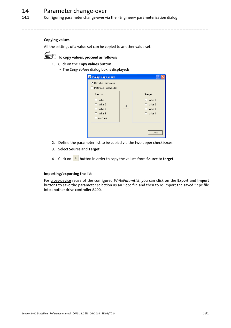 14 parameter change-over | Lenze 8400 StateLine User Manual | Page 581 / 1030