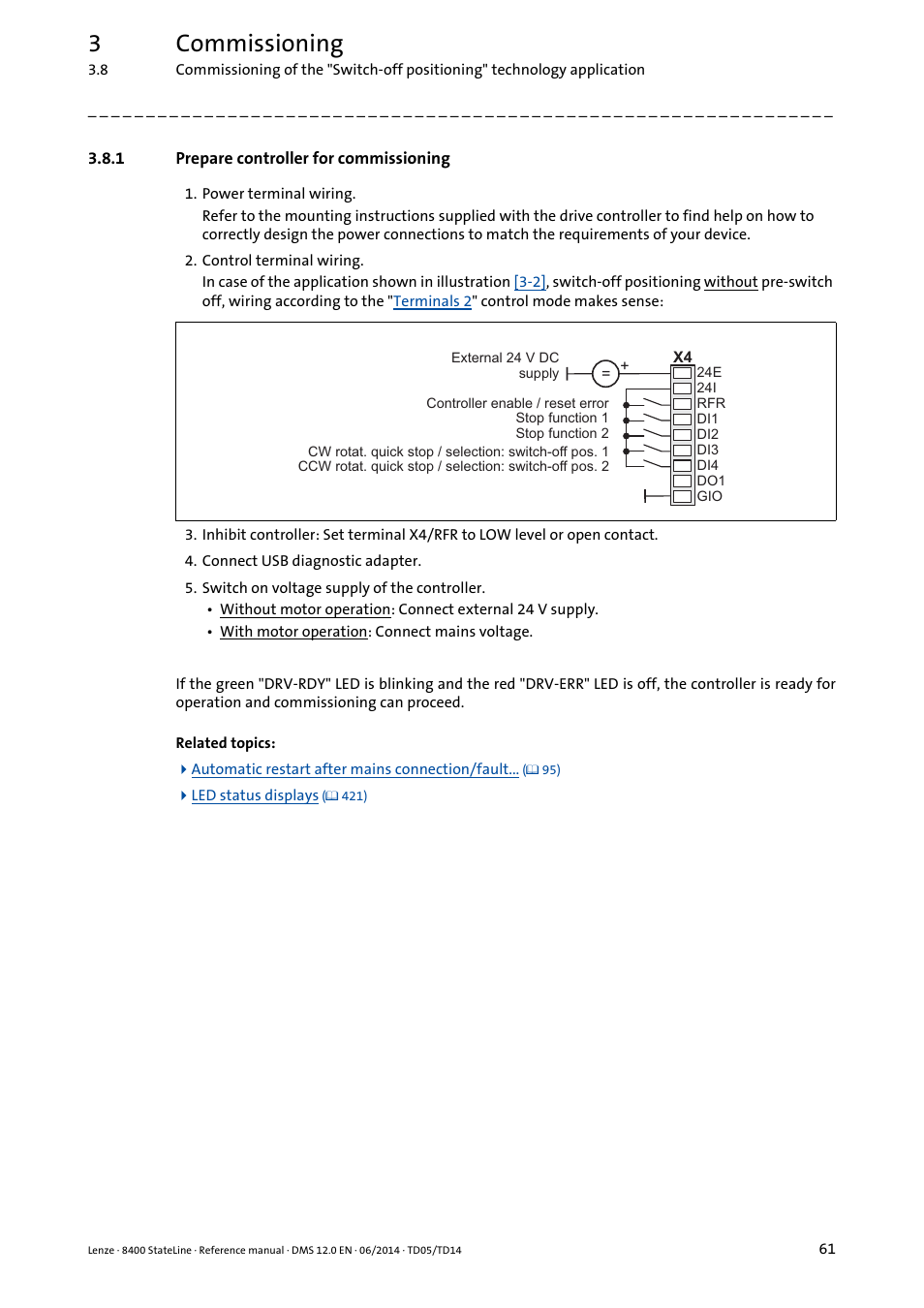 1 prepare controller for commissioning, Prepare controller for commissioning, 3commissioning | Lenze 8400 StateLine User Manual | Page 61 / 1030