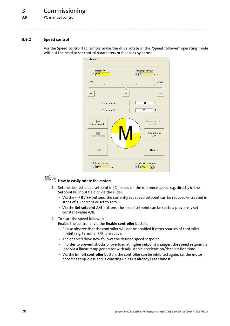 2 speed control, Speed control, 3commissioning | Lenze 8400 StateLine User Manual | Page 70 / 1030