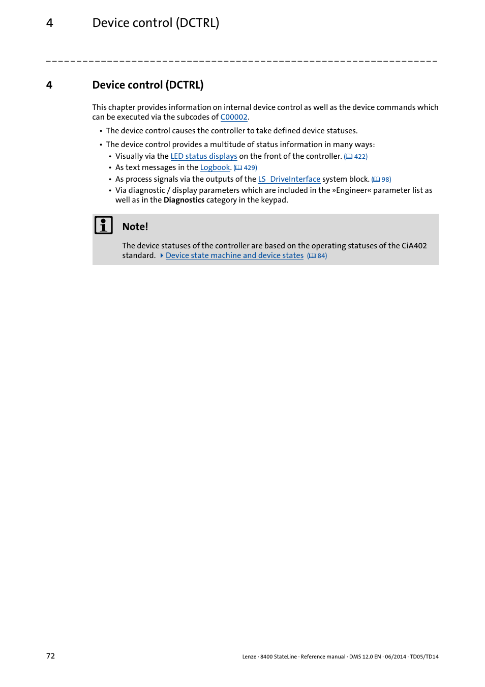 4 device control (dctrl), Device control (dctrl), 4device control (dctrl) | Lenze 8400 StateLine User Manual | Page 72 / 1030