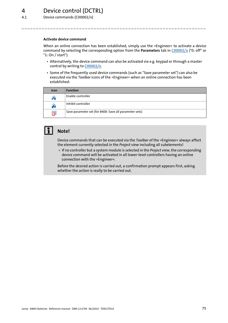 4device control (dctrl) | Lenze 8400 StateLine User Manual | Page 75 / 1030