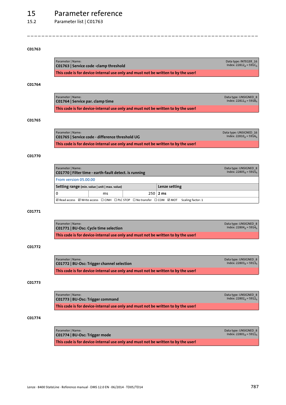 C01770, 15 parameter reference | Lenze 8400 StateLine User Manual | Page 787 / 1030