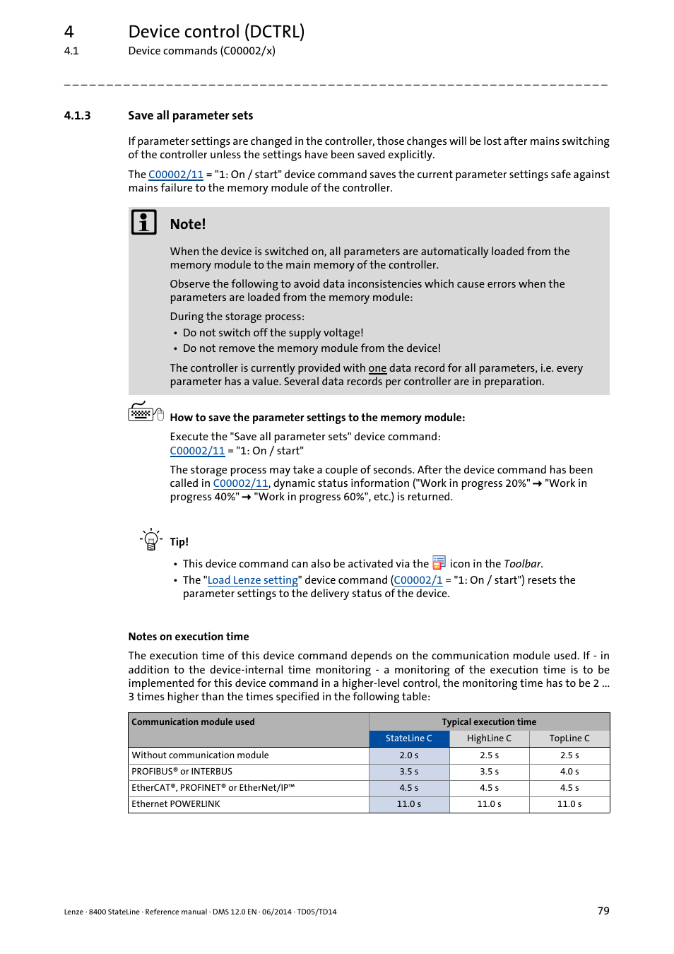 3 save all parameter sets, Save all parameter sets, 4device control (dctrl) | Lenze 8400 StateLine User Manual | Page 79 / 1030