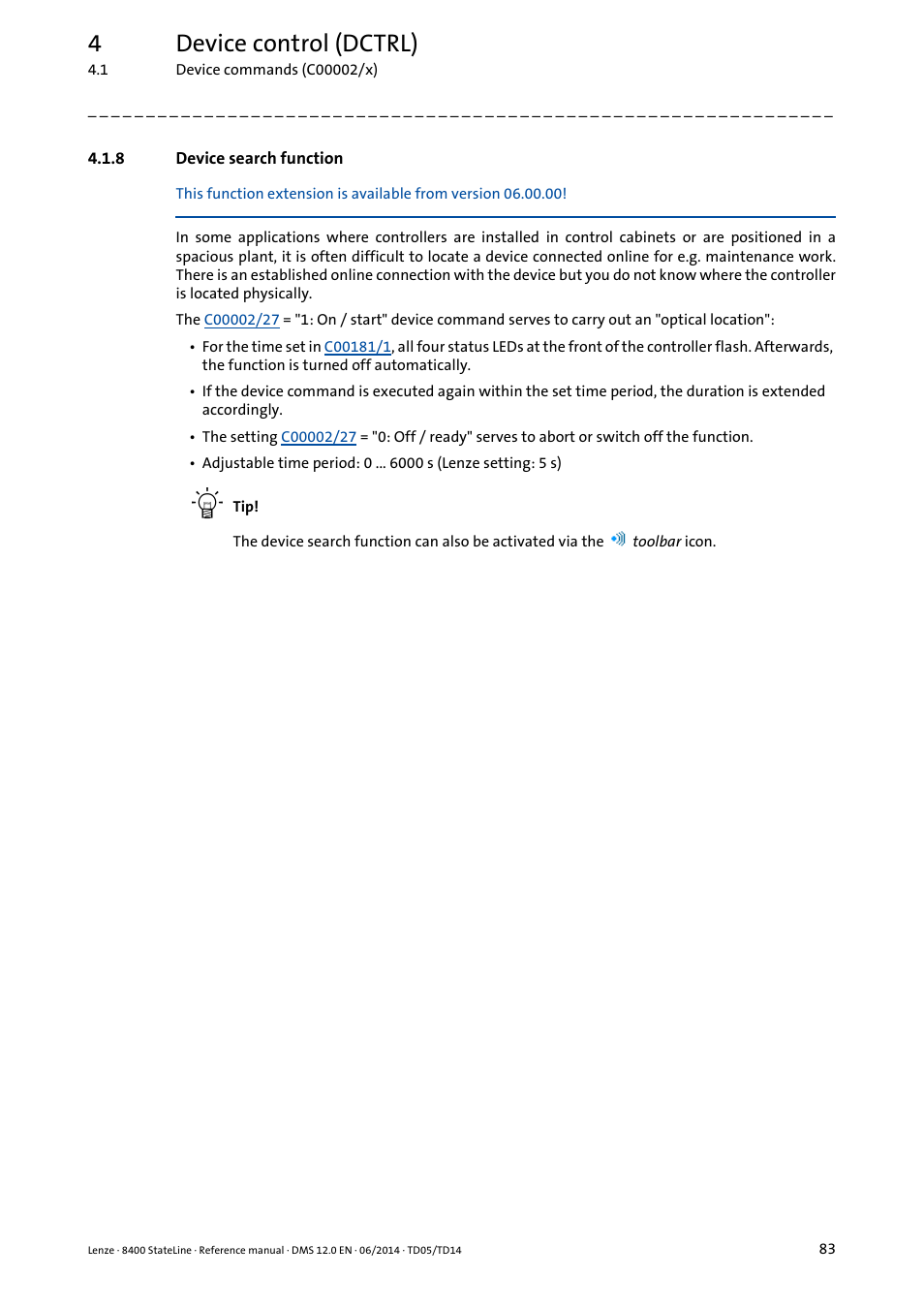 8 device search function, Device search function, 4device control (dctrl) | Lenze 8400 StateLine User Manual | Page 83 / 1030