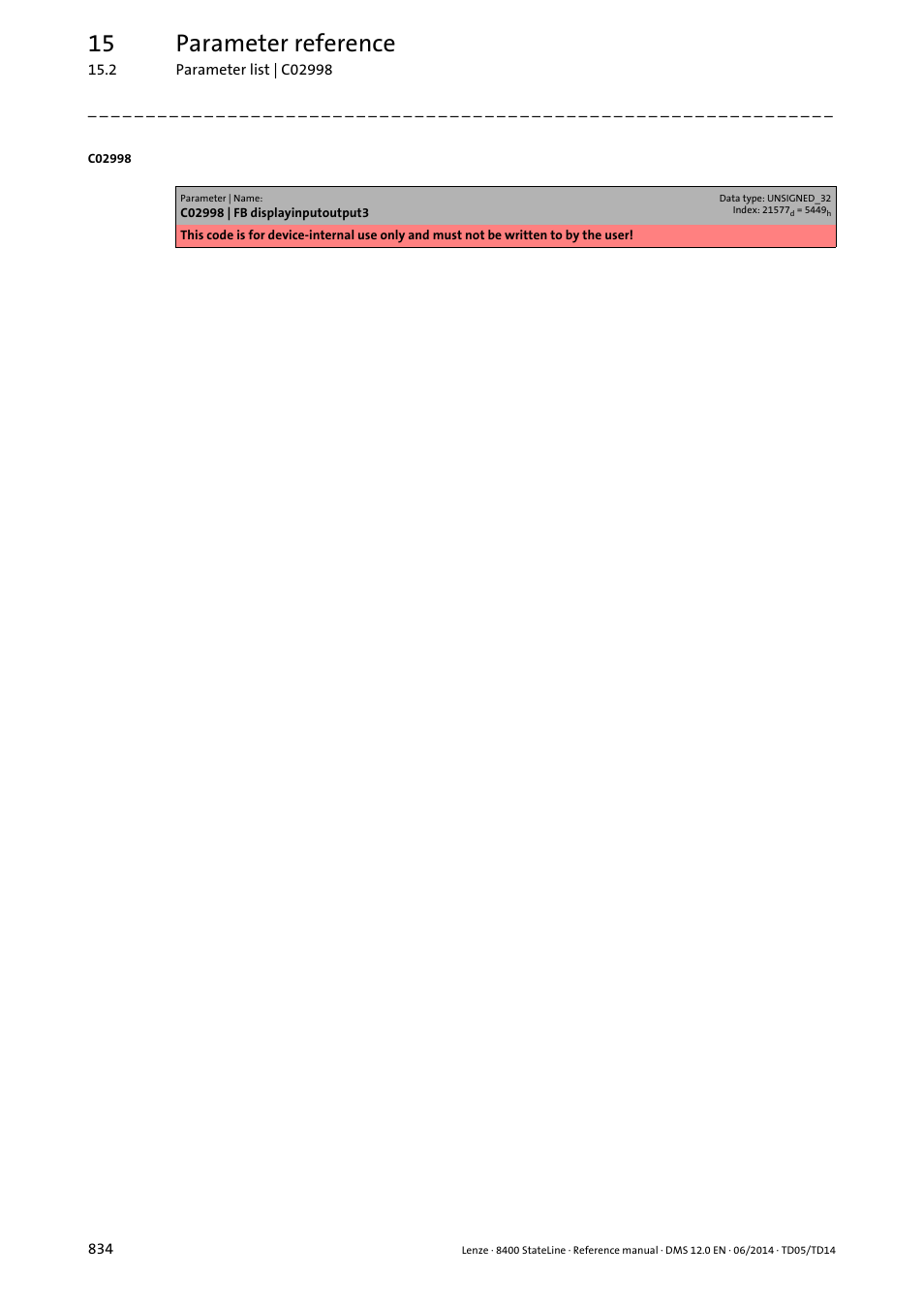 15 parameter reference | Lenze 8400 StateLine User Manual | Page 834 / 1030