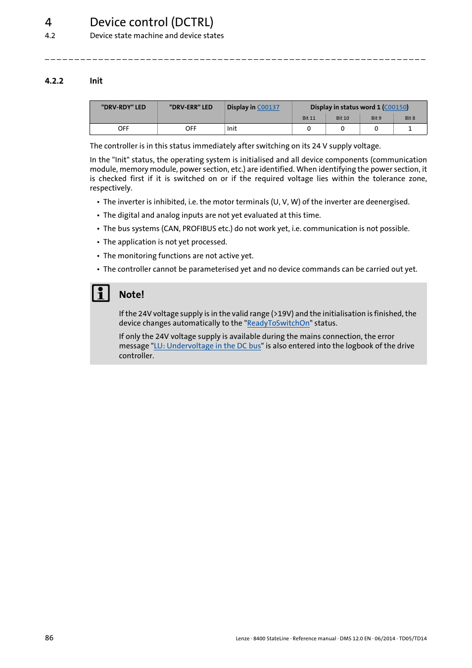 2 init, Init, 4device control (dctrl) | Lenze 8400 StateLine User Manual | Page 86 / 1030