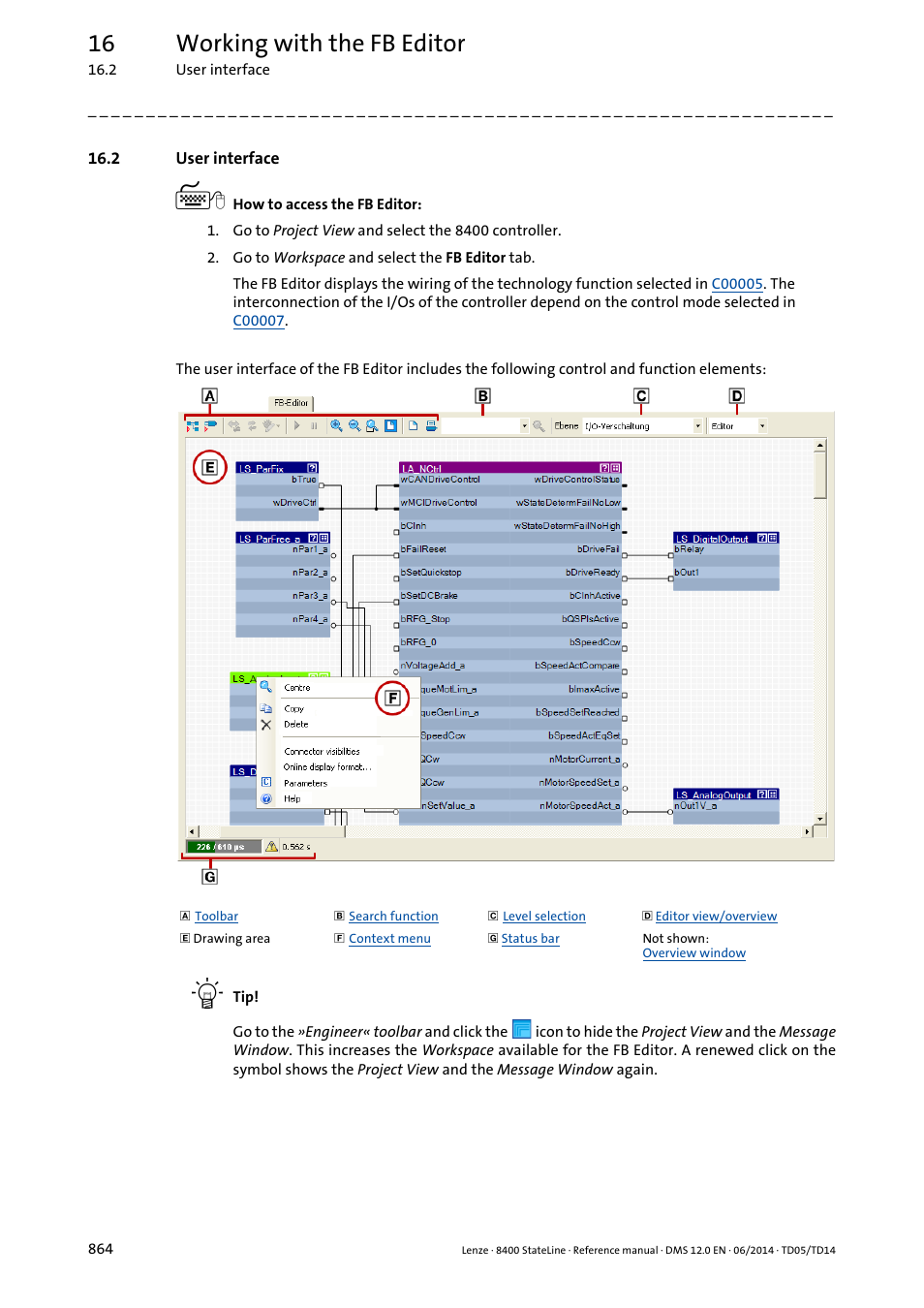 2 user interface, 16 working with the fb editor | Lenze 8400 StateLine User Manual | Page 864 / 1030