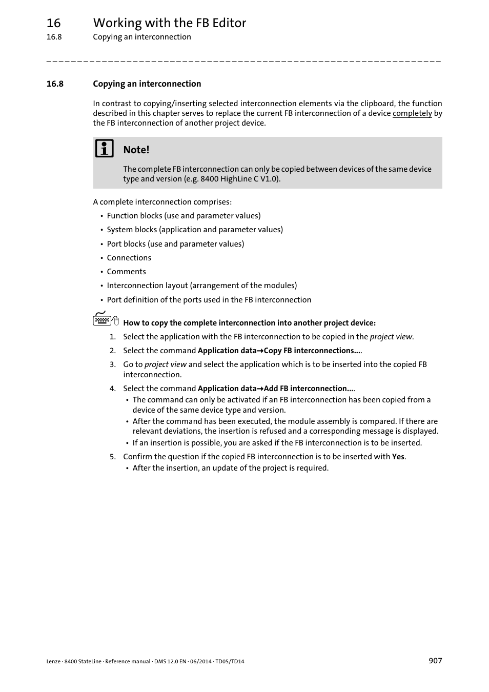 8 copying an interconnection, 16 working with the fb editor | Lenze 8400 StateLine User Manual | Page 907 / 1030