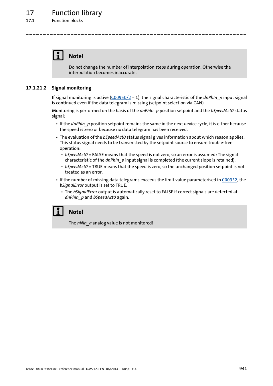 2 signal monitoring, Signal monitoring, Signal monitoring ( 941) | 17 function library | Lenze 8400 StateLine User Manual | Page 941 / 1030