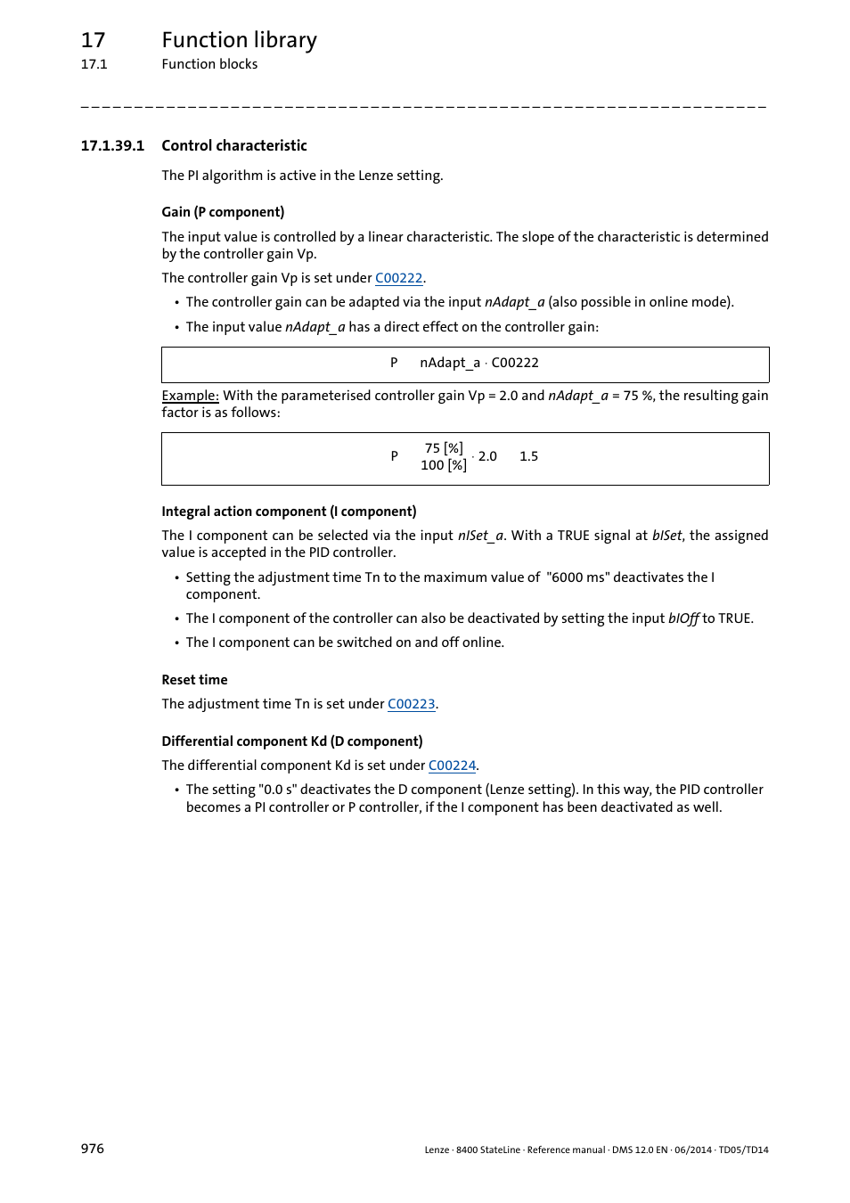 1 control characteristic, Control characteristic, 17 function library | Lenze 8400 StateLine User Manual | Page 976 / 1030