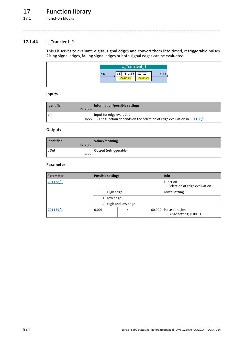44 l_transient_1, L_transient_1, 17 function library | Lenze 8400 StateLine User Manual | Page 984 / 1030