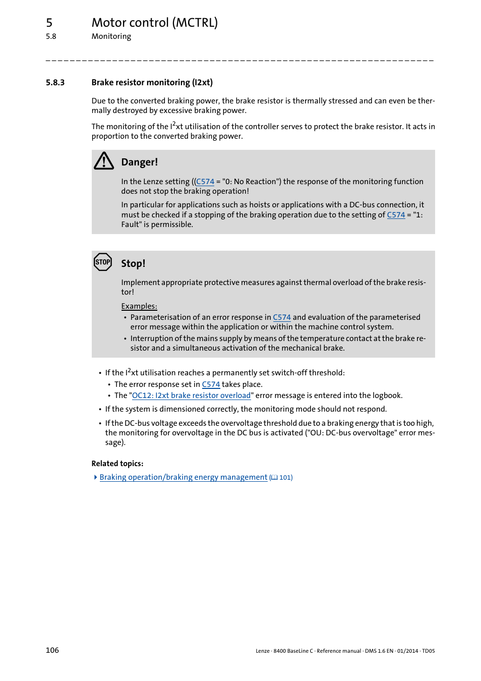 3 brake resistor monitoring (i2xt), Brake resistor monitoring (i2xt), 5motor control (mctrl) | Lenze 8400 BaseLine C User Manual | Page 106 / 342