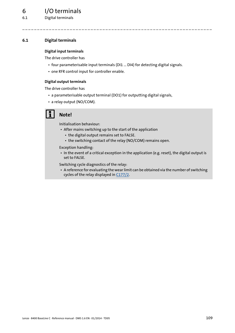 1 digital terminals, Digital terminals, 6i/o terminals | Lenze 8400 BaseLine C User Manual | Page 109 / 342